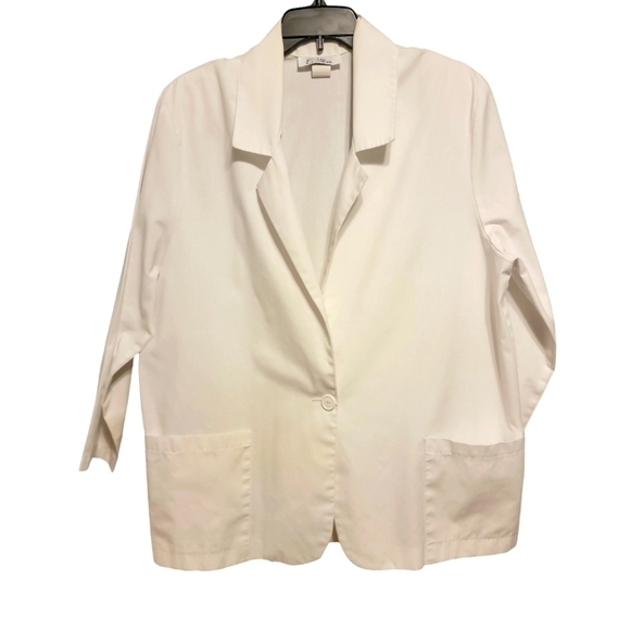 Vintage C,Mon size 14 white button blazer, shoulder pads, pockets on front - Picture 1 of 8